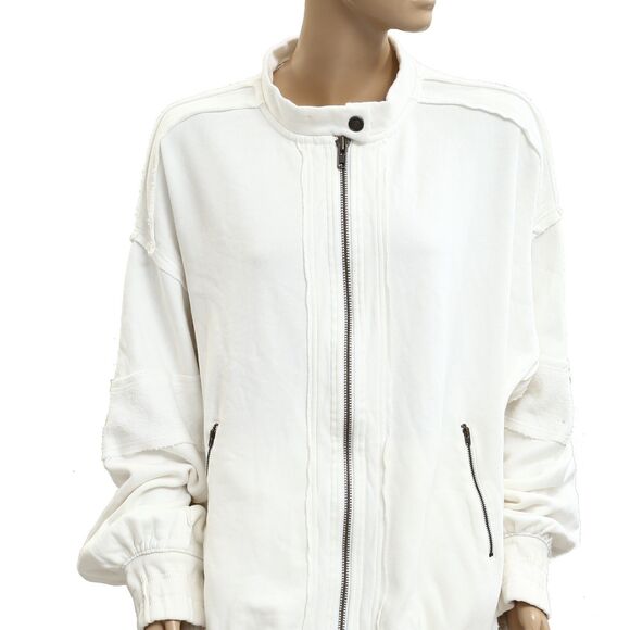 Free People Lou Moto Zip Jacket Sweatshirt Top Oversized Long Sleeve M 282854 - Picture 6 of 9